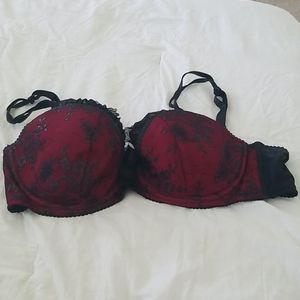 Cacique 42DD Red and Black Bra Balconette